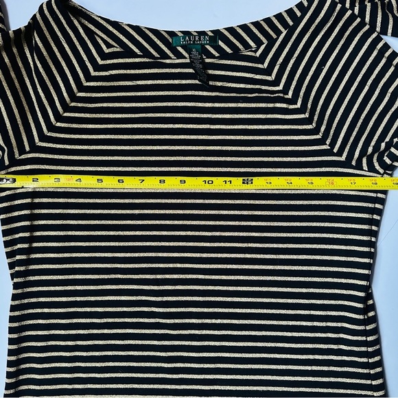 Ralph Lauren Women's Top Sz XL Striped Metallic Black Gold long sleeve Boat Neck - Picture 5 of 8